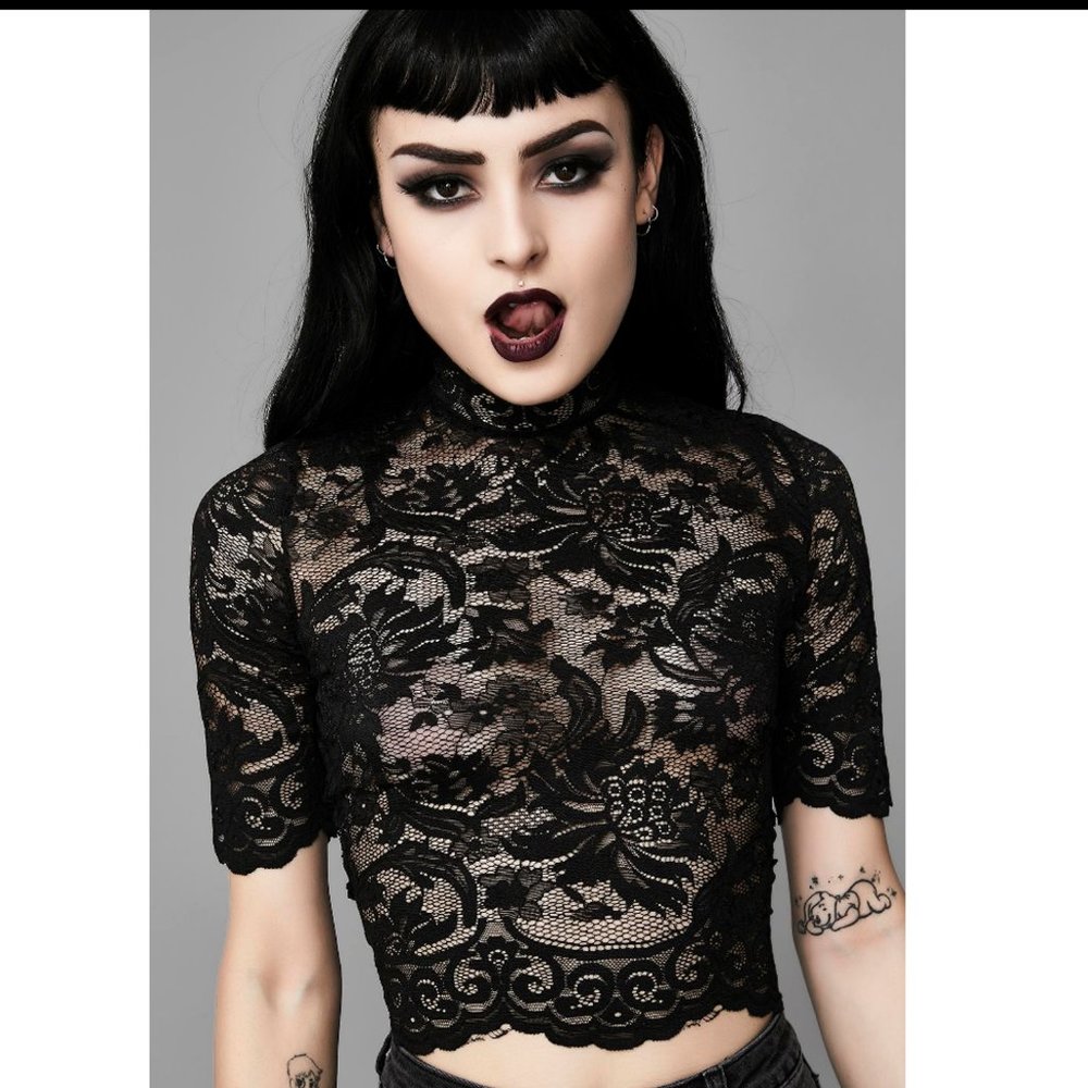 Black High-Neck Lace Crop Top